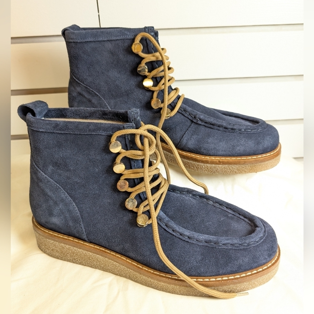 Boden Suede Gowrie Ankle Lace Up Boots Blue Size EU40 (9) Like New! - Picture 3 of 9